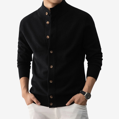 Henry – Gilet long à manches longues et col montant boutonné
