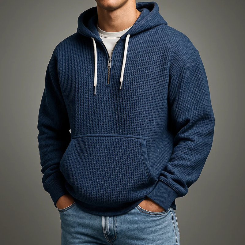 Pete | Strukturierter Hoodie mit Half-Zip und Kapuze