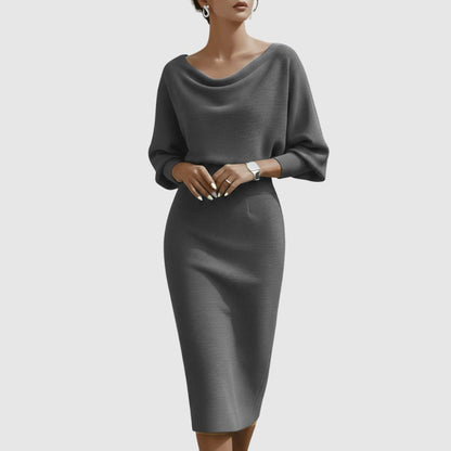 Zoé - Robe midi avec décolleté drapé