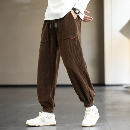 Men's Streetwear Style Corduroy Trousers with Elastic Waist and Cuffs