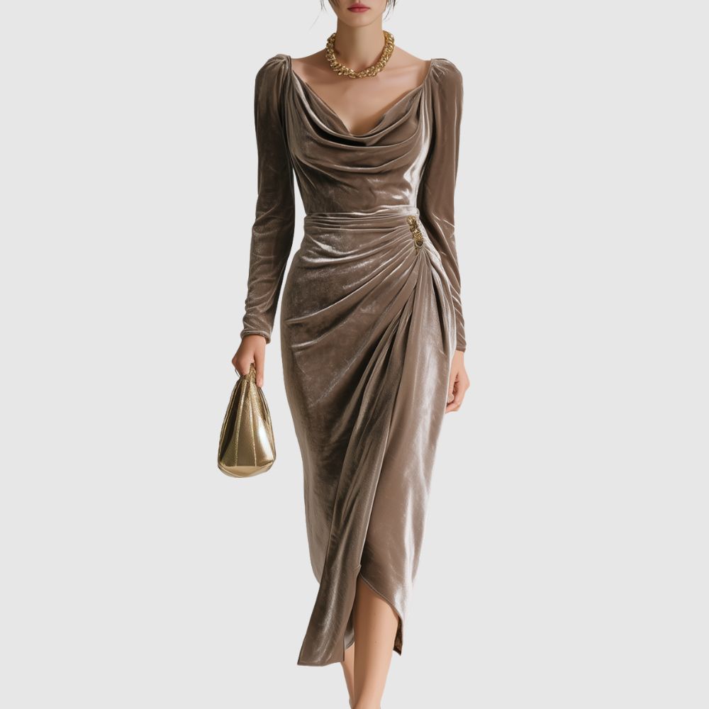 Zoé - Robe de soirée midi drapée