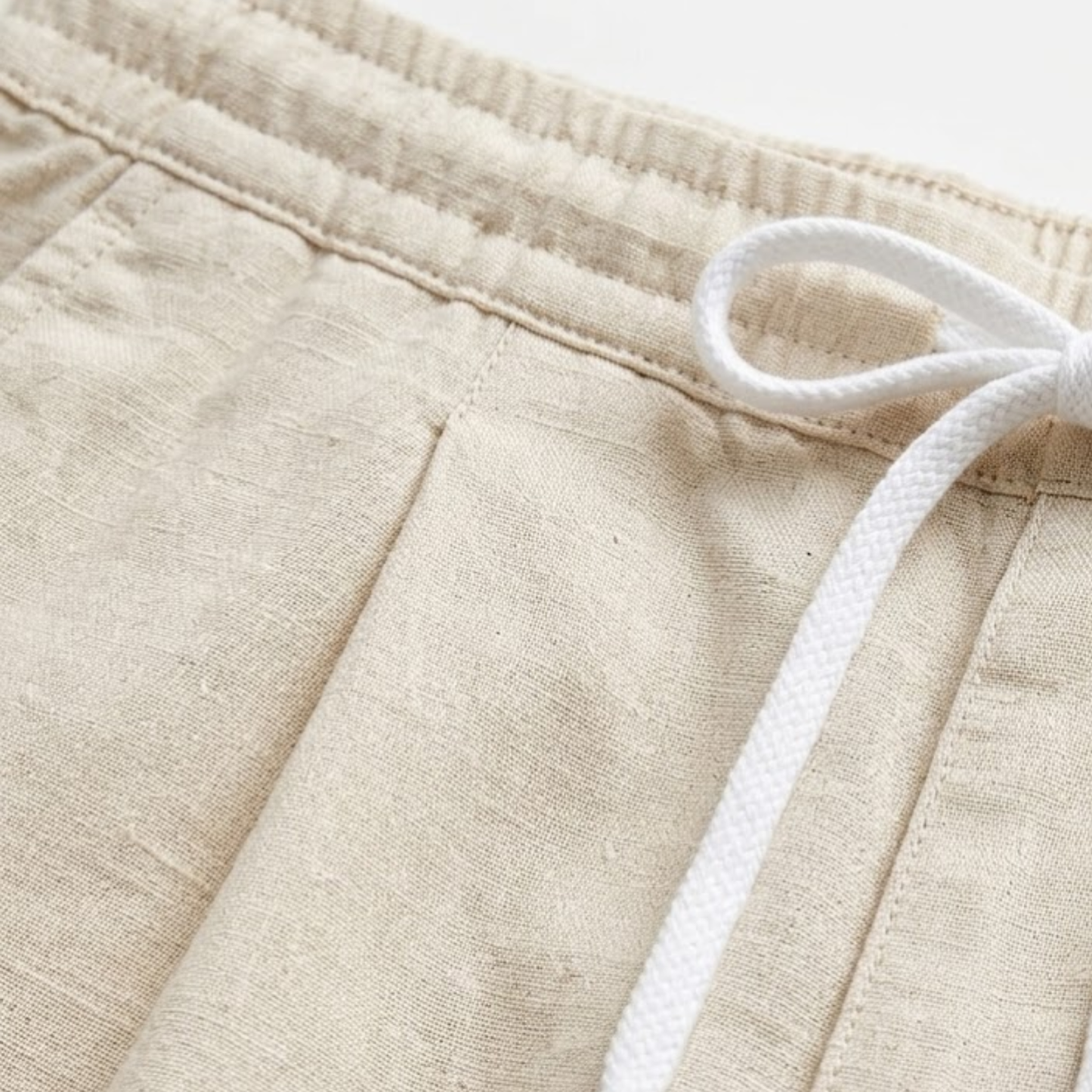 Pantalon Homme en Coton et Lin Coupe Large avec Taille Élastique et Cordon