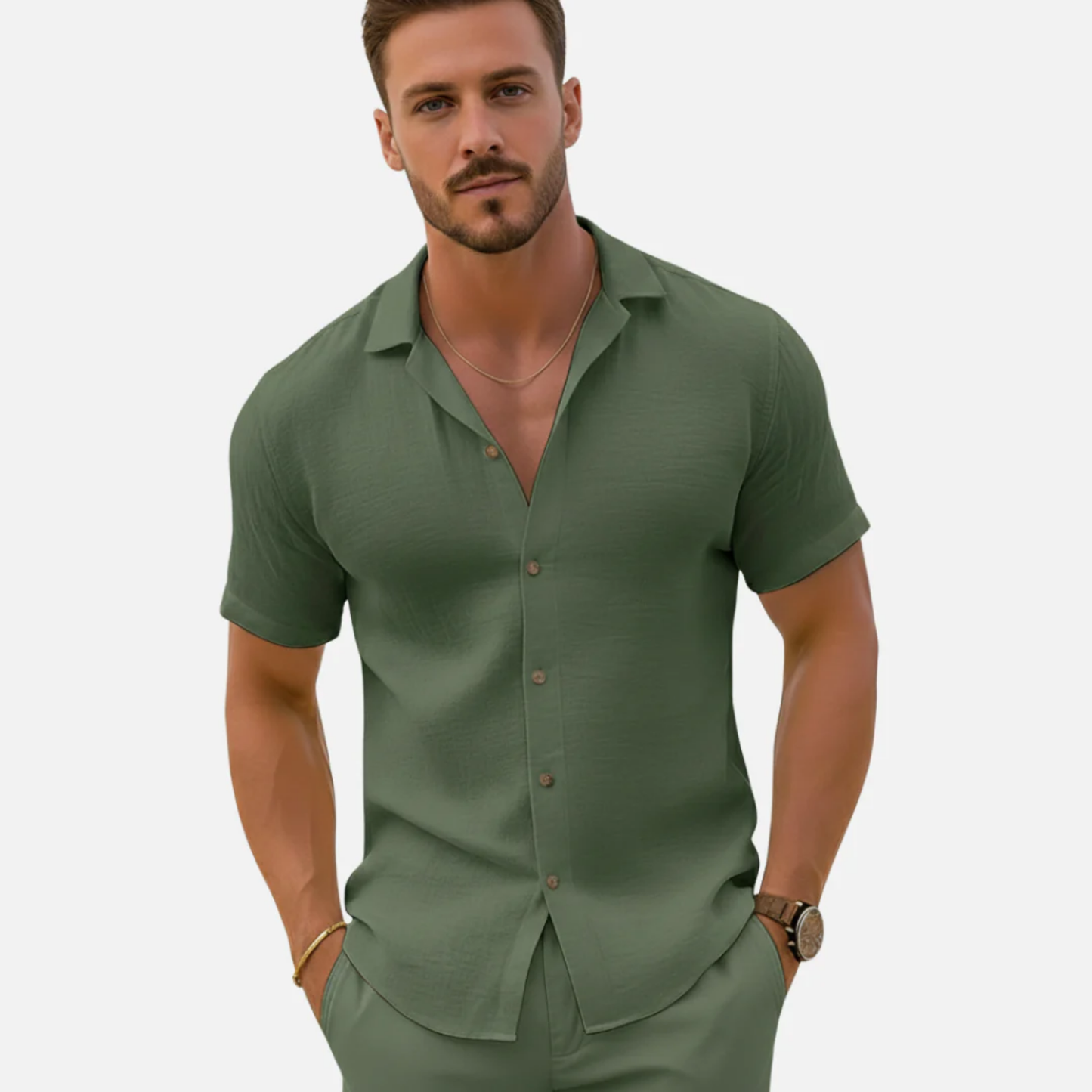 Chemise homme légère en lin manches courtes