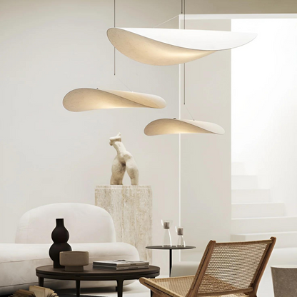 Japandi Deckenleuchte Seide, Rundes Design, Höhenverstellbar