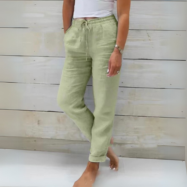 Pantaloni estivi casual eleganti in lino da donna - leggeri, traspiranti, comodi