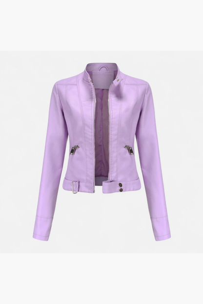 Veste Femme En Similicuir – Veste Biker Zippée Coupe Ajustée