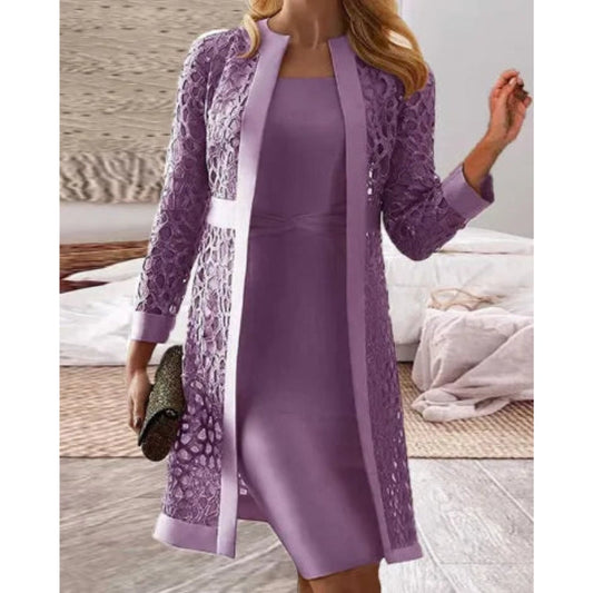 Elana – Robe élégante deux pièces avec cardigan ouvert et manches longues