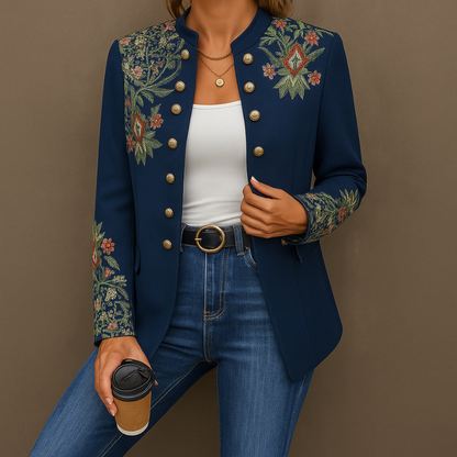 Veya - Veste à manches longues imprimée à fleurs avec boutons décoratifs