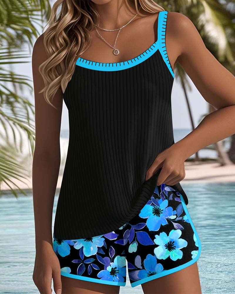 Maren Blütenprint Badeanzug-Tanktop mit passendem Boxer-Unterteil