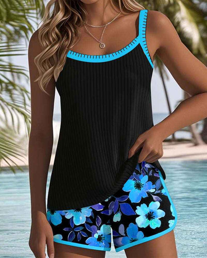 Maren Blütenprint Badeanzug-Tanktop mit passendem Boxer-Unterteil