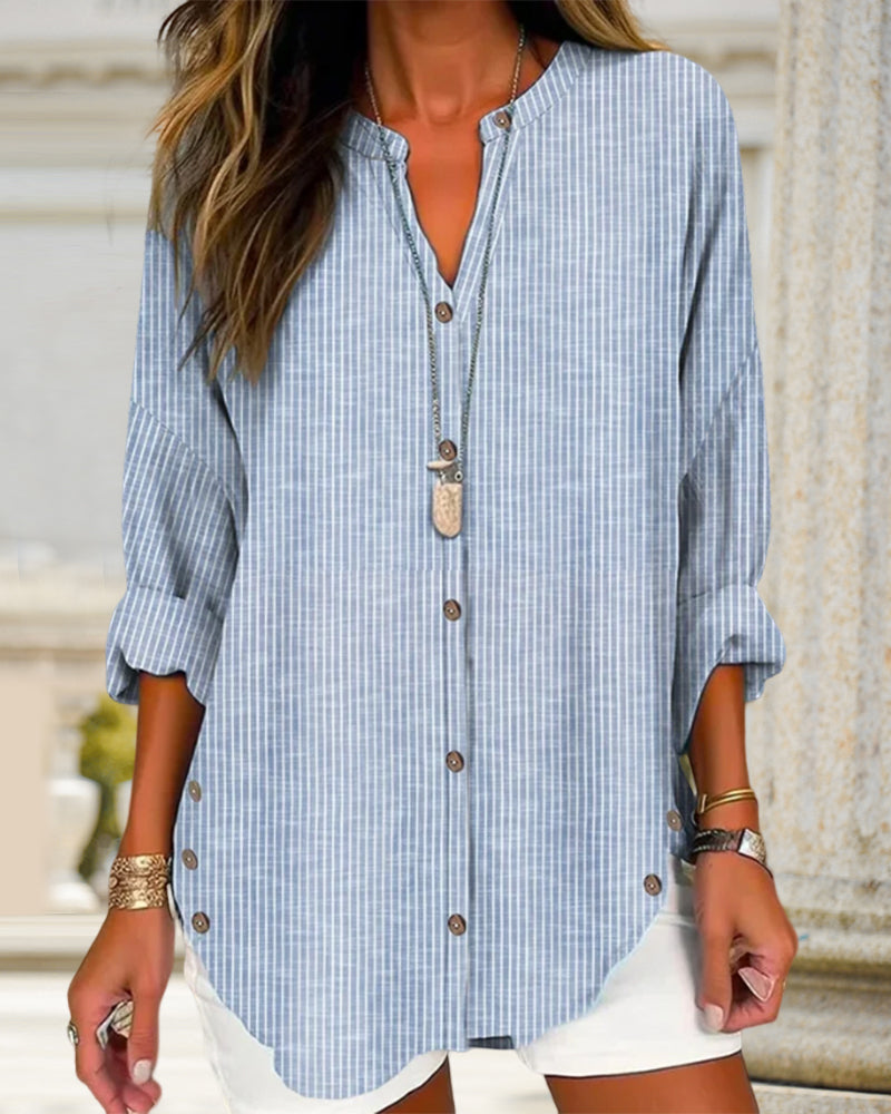 Isabella | Women Relaed striped Button blouse
