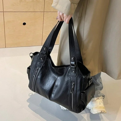 Leather Tote Bag Large Shoulder Handbag Zip Pocket Everyday Spring