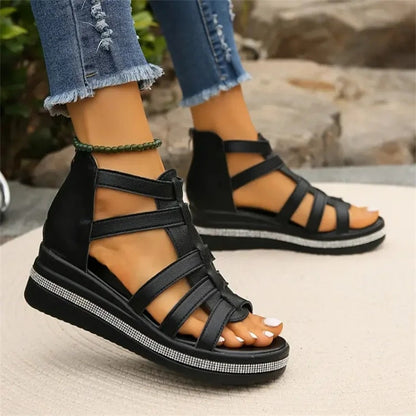 Bella – Sleehaksandalen met Strass Ritssluiting achter en Open Teen