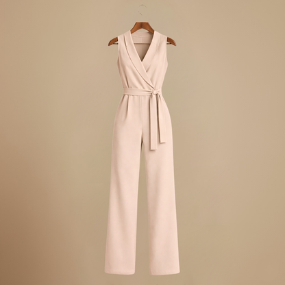 Women's casual v-neck wide leg jumpsuit with waist strap