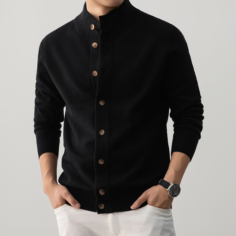 Henry – Gilet long à manches longues et col montant boutonné