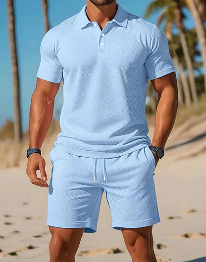 Men’s Knitted Polo Shirt and Shorts Casual Set