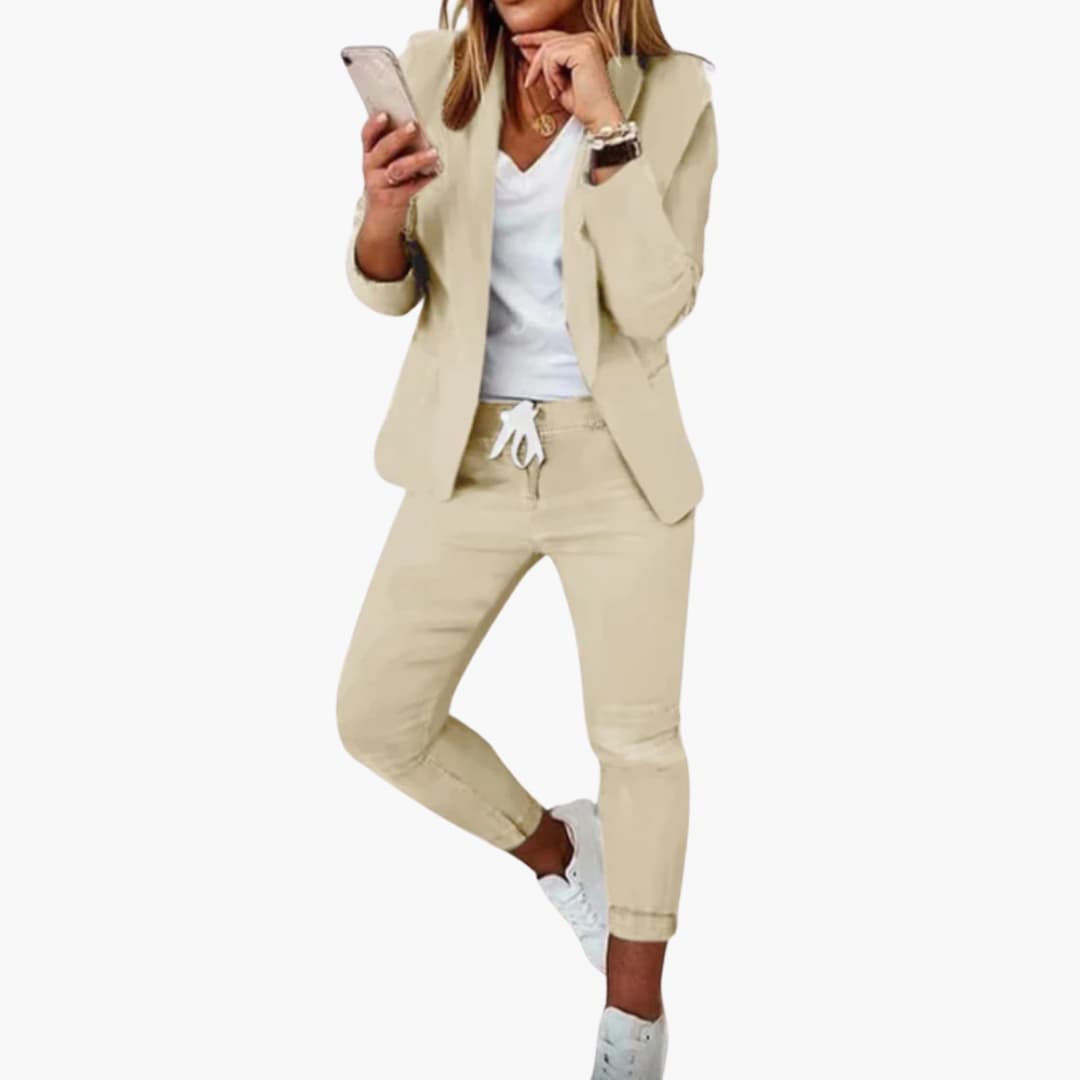 Dame Blazer Jogger Sæt | Afslappet Todelt Lounge-Dragt