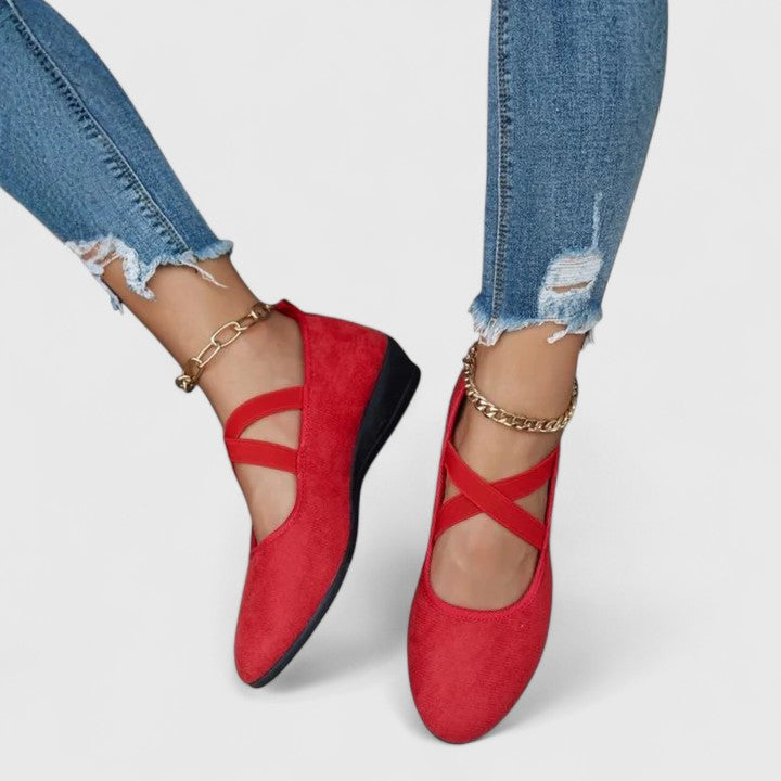 Women Spring Strappy Round-Toe Wedge Flats