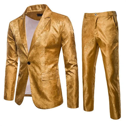 Men’s Jacquard Suit Set Slim Fit Formal Blazer Trousers
