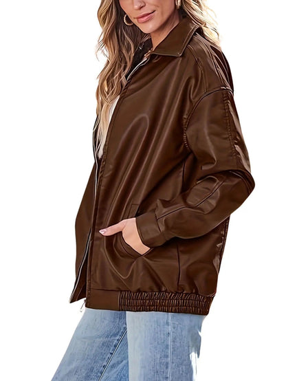 Rose | Women Classic oversized Leather Bomber jacket