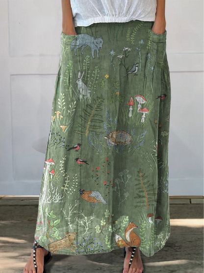 Women's Linen Forest Print Skirt Tops and Sweater