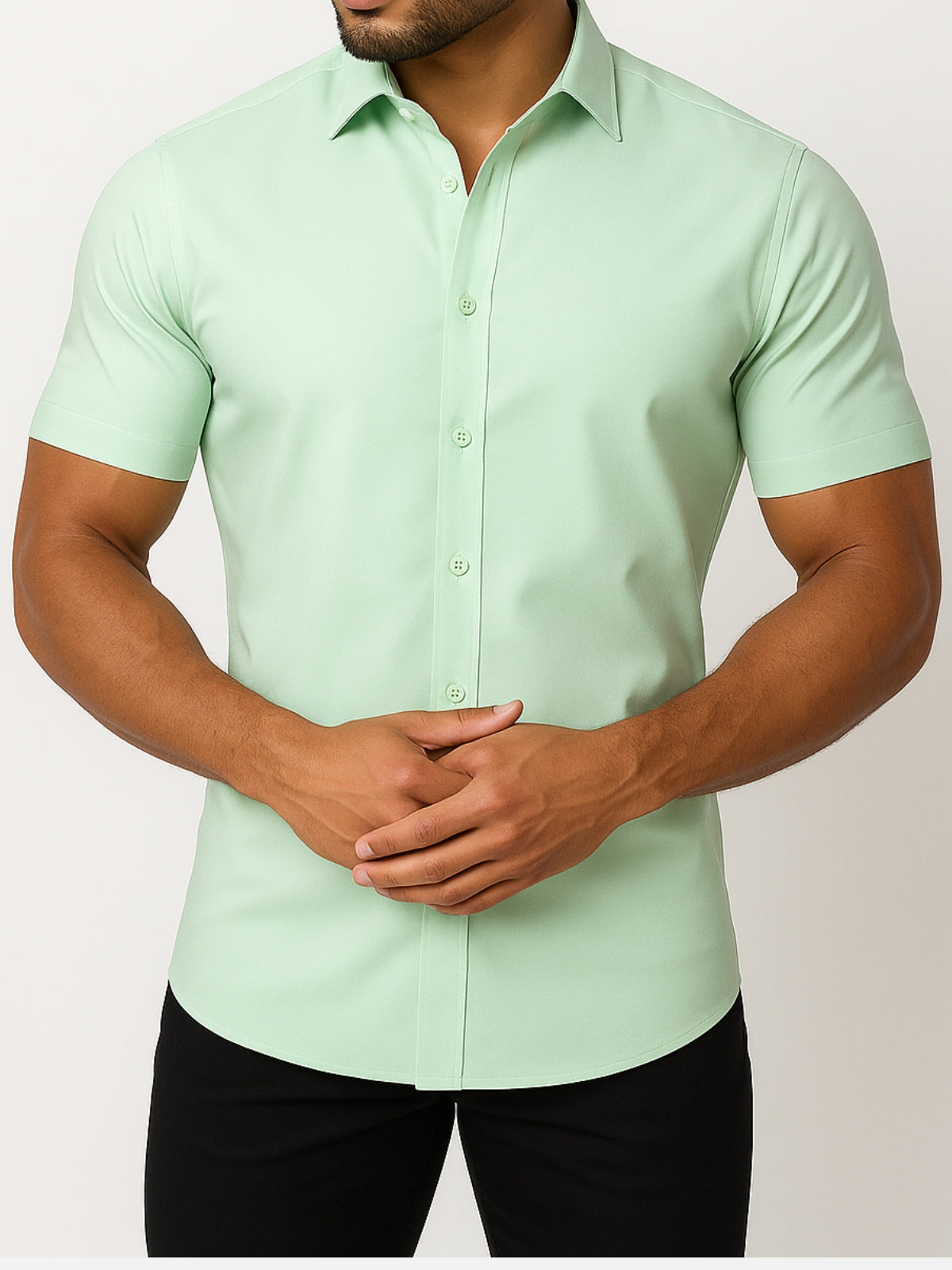 Non-Iron 4-Way Stretch Shirt with Transparent Buttons