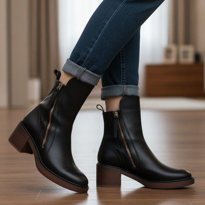 Black Leather Ankle Boots in Black - View 12.0 | Roselva