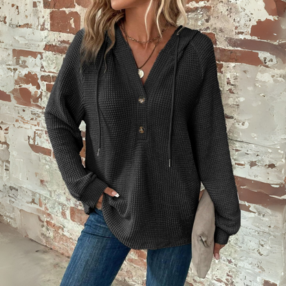 Sioni | Casual Long Sleeve V-Neck Hoodie Sweatshirt