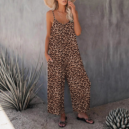 Sorax - Ärmelloser Leopard Muster Jumpsuit