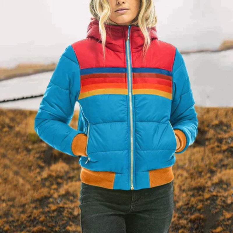 Maaike – Colorblock Pufferjas met Capuchon en Ritssluitingen Velani