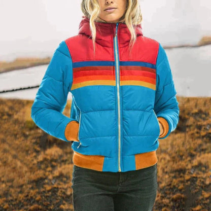 Maaike – Colorblock Pufferjas met Capuchon en Ritssluitingen Velani