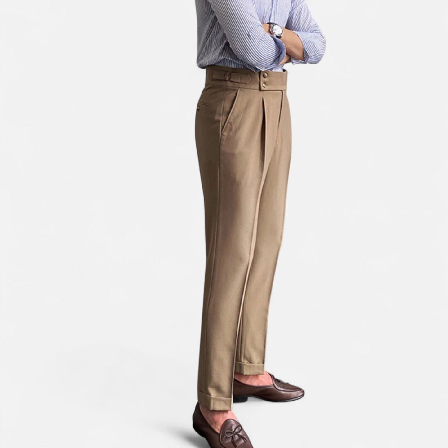 Pantalon drapé taille haute pour homme