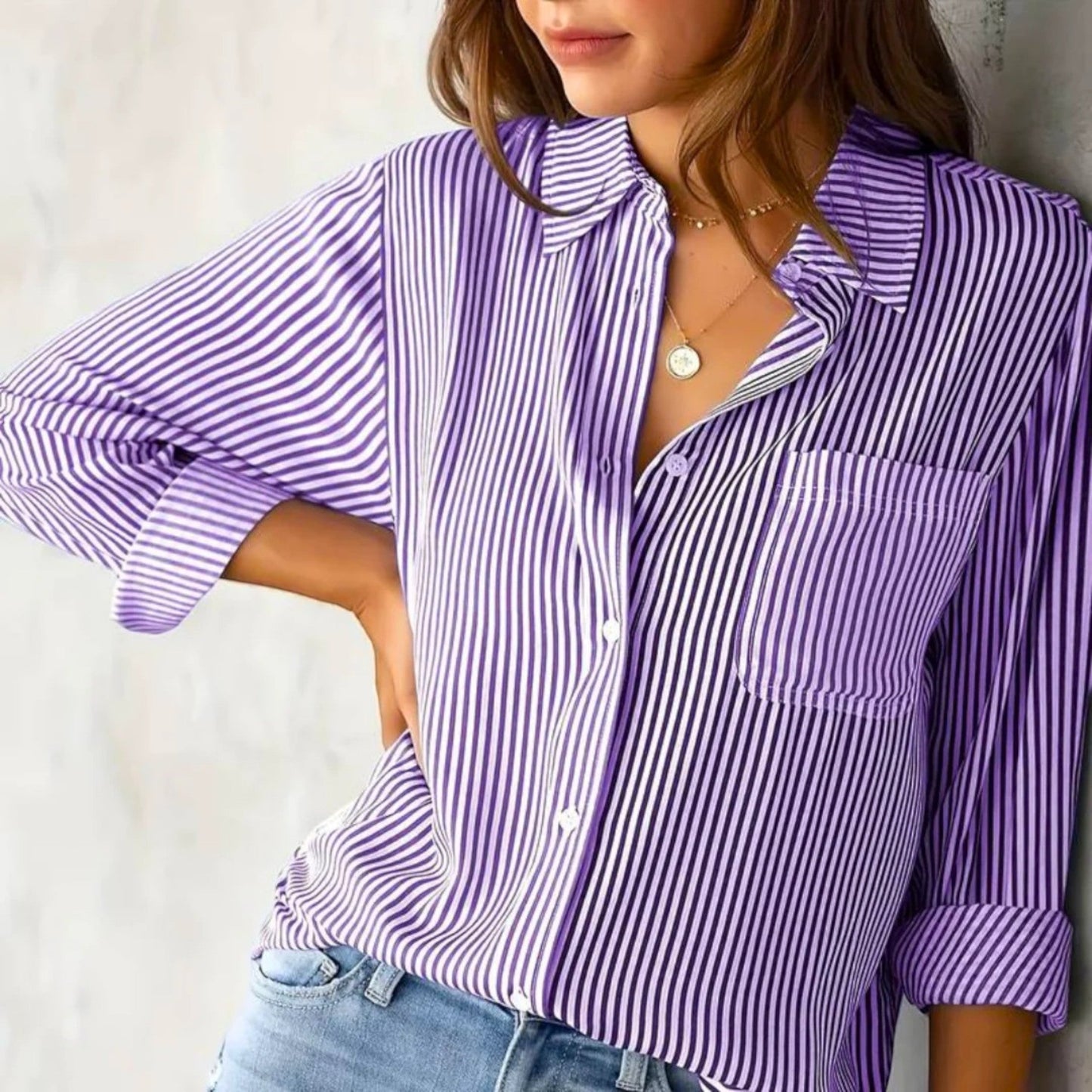Elouise – Gestreifte Damenbluse Langarm Casual