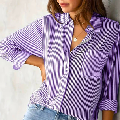 Elouise – Gestreifte Damenbluse Langarm Casual
