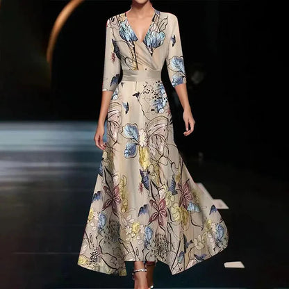 Floral Print Maxi Dress with V-Neckline