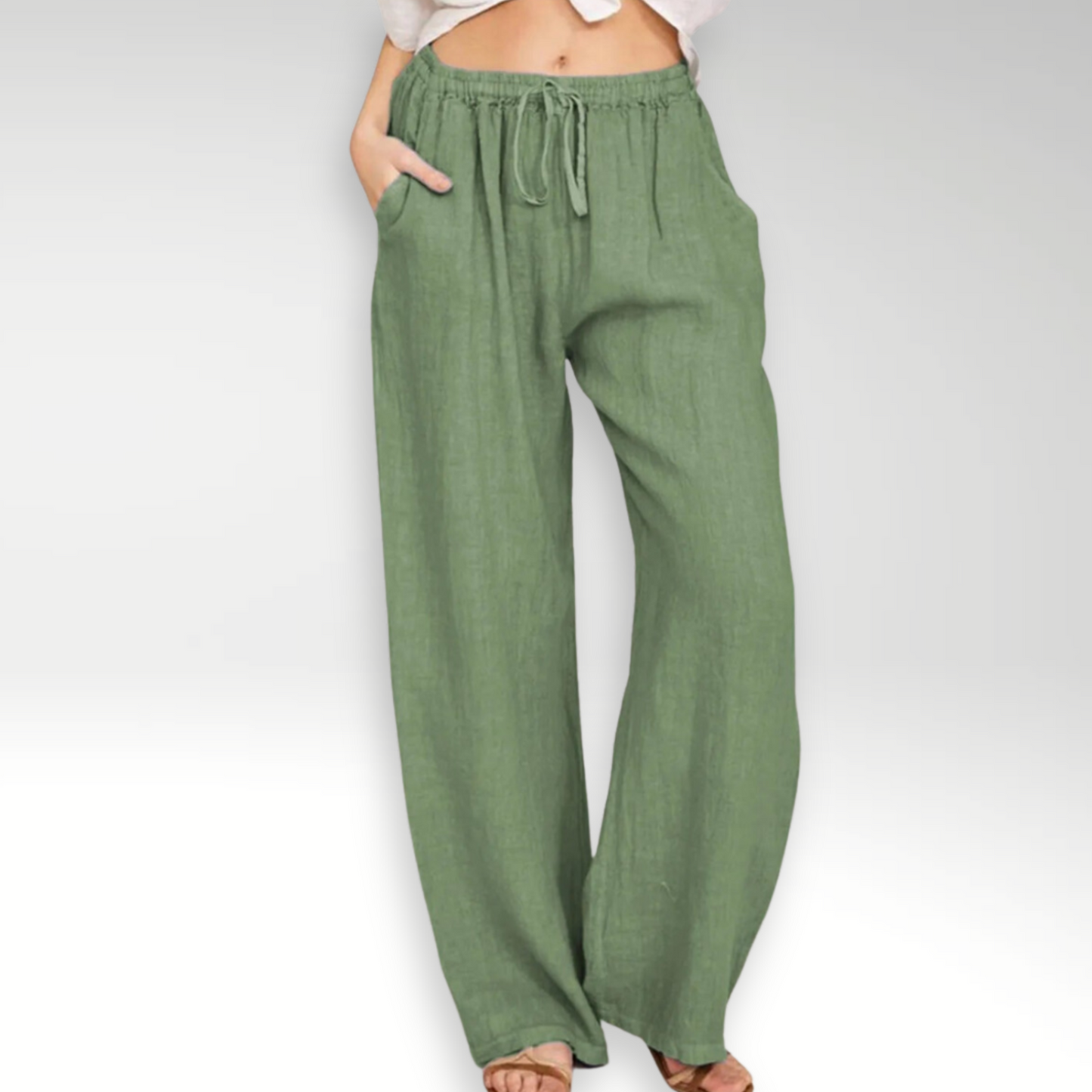 Women's Linen Wide Leg Trousers Elastic Waist Drawstring High Waisted Pants