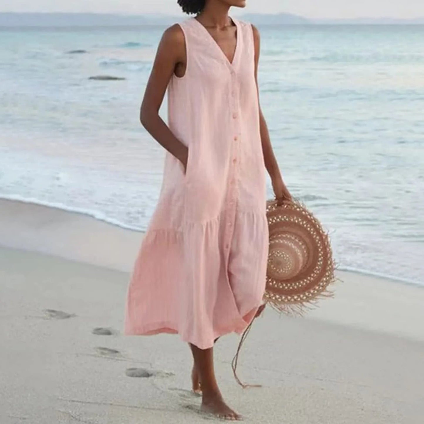 Apolline – Robe midi d’été boutonnée femme