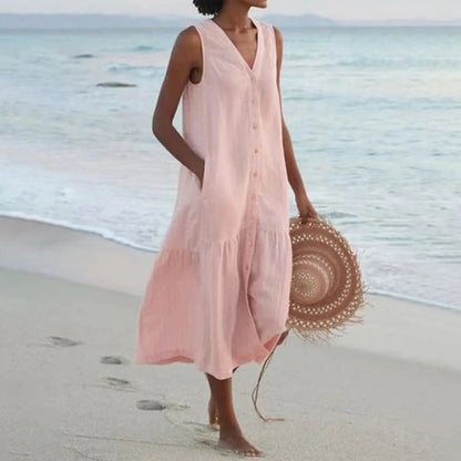 Apolline – Robe midi d’été boutonnée femme
