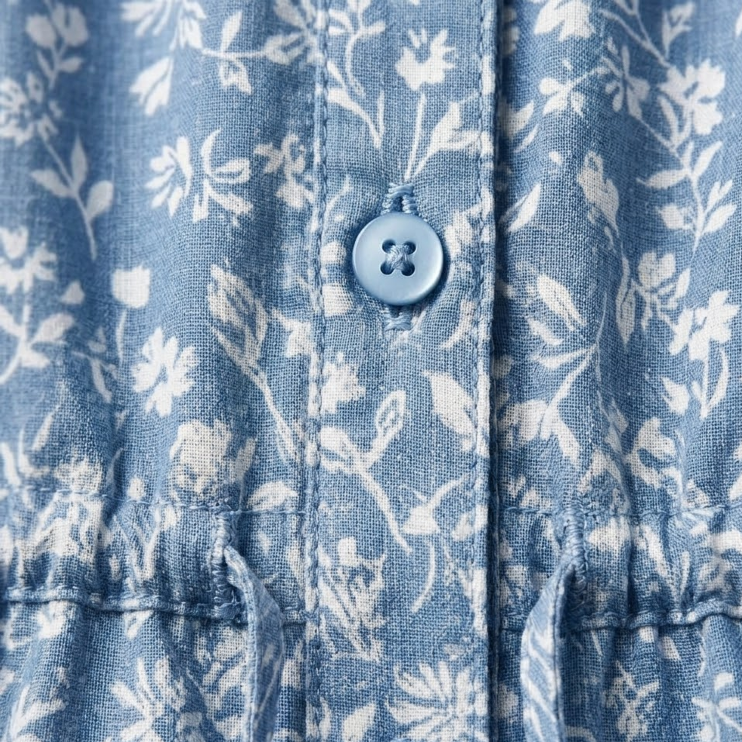 Robe Longue en Coton Fleurie à Col V avec Boutons Frontaux pour Femmes