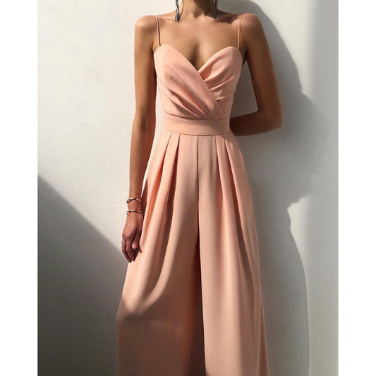 Lena – Combinaison élégante sans manches avec pantalon large plissé et dos nu