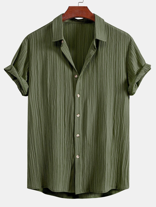Crinkled-Textured Button-Up Shirt
