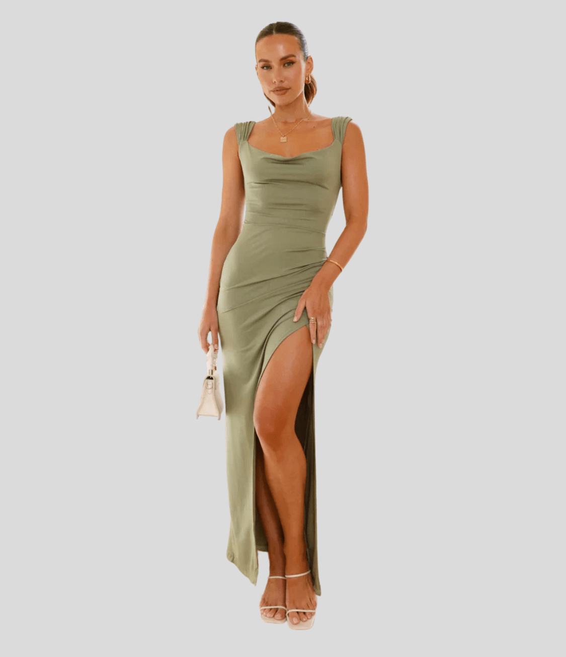 Claire - Ruched Bodycon Slit Dress