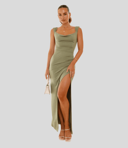Claire - Ruched Bodycon Slit Dress