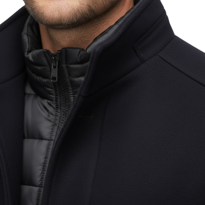Manteau long en laine à col montant et double boutonnage