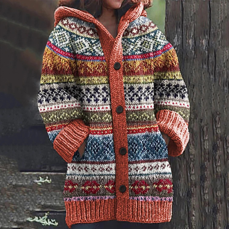 Damen Cardigan Lang | Mit Kapuze & Knöpfen