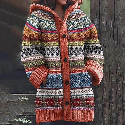 Damen Cardigan Lang | Mit Kapuze & Knöpfen