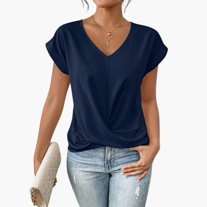 Women Spring V Neck Drape Top