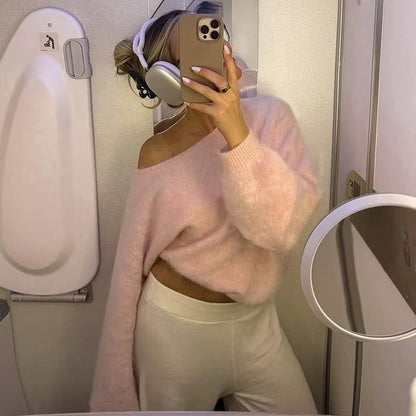 Emma - Long sleeve off shoulder sweater with crew neck