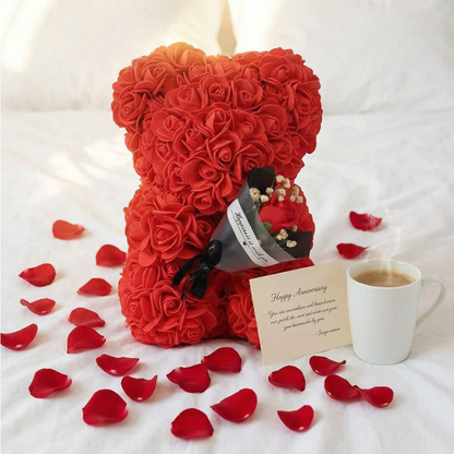 Mother’s Day Gift | Rose Teddy Bear Holding Bouquet