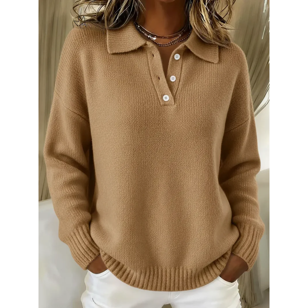 Maglione da donna ampio – Polo classica con maniche lunghe